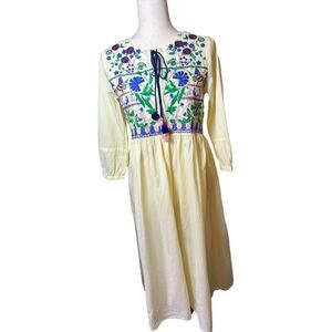 Ethnic by Outfitters Embroidered Midi Dress Pinstripe Size XS Boho Festival